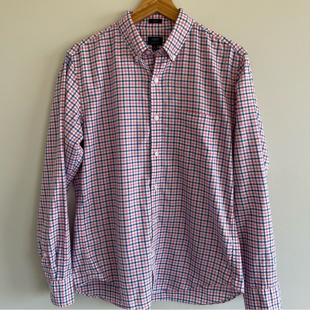 J. Crew Men's Checkered Slim Fit Summer Shirt Pink/Blue Size Medium